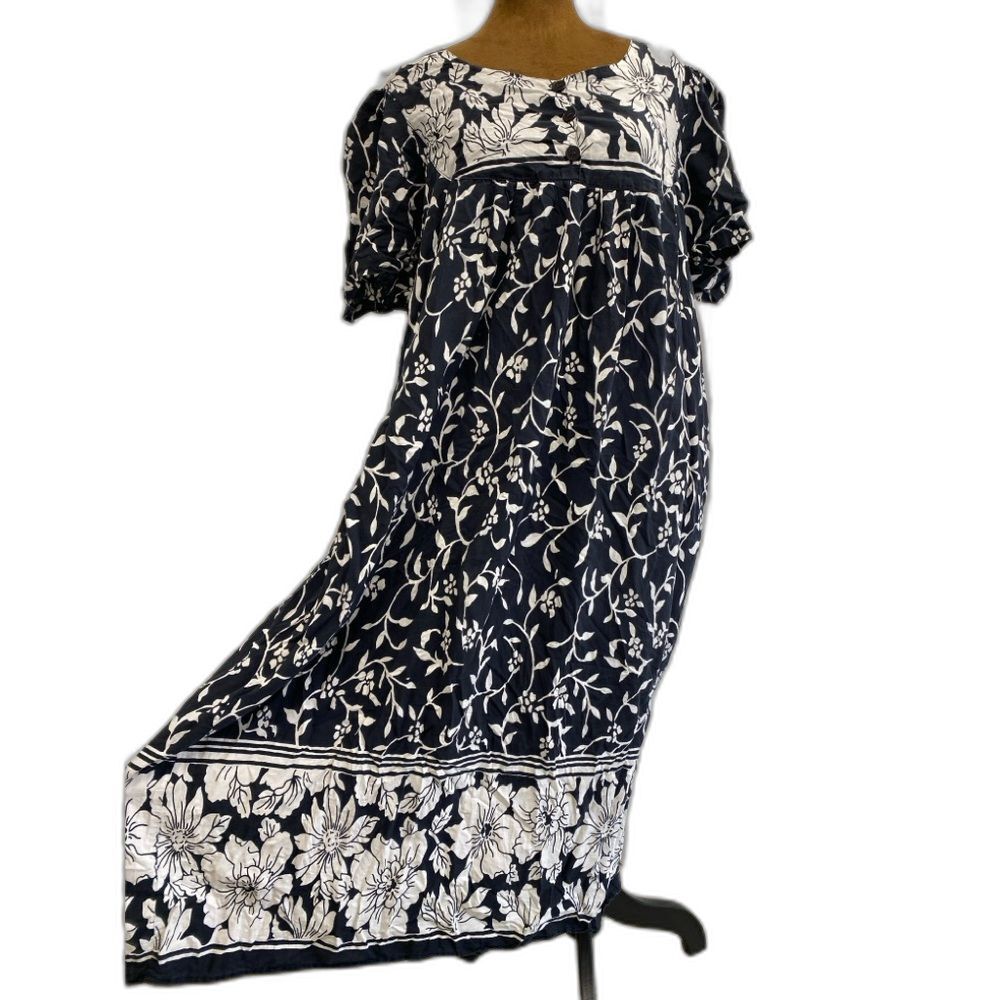 Kaftan Moomoo Cottage Cotton Boho Vintage Block Print Maxi Feminine Sleep Dress